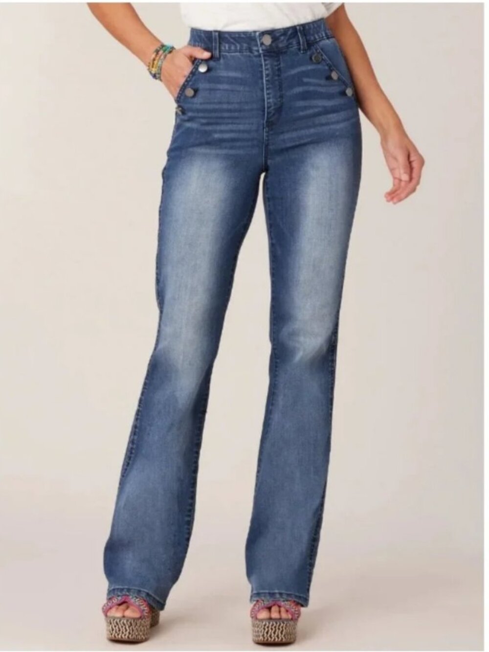 Democracy Ab solution Sailor Button Long Flare Jeans - Sz 2 - NWOT